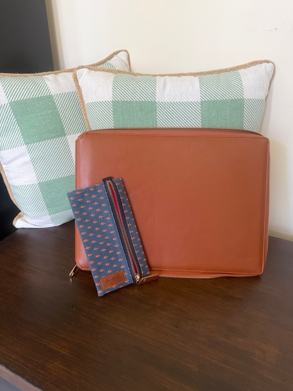 Laurel Denise brown Leather Zip Portfolio midnight pencil Pouch